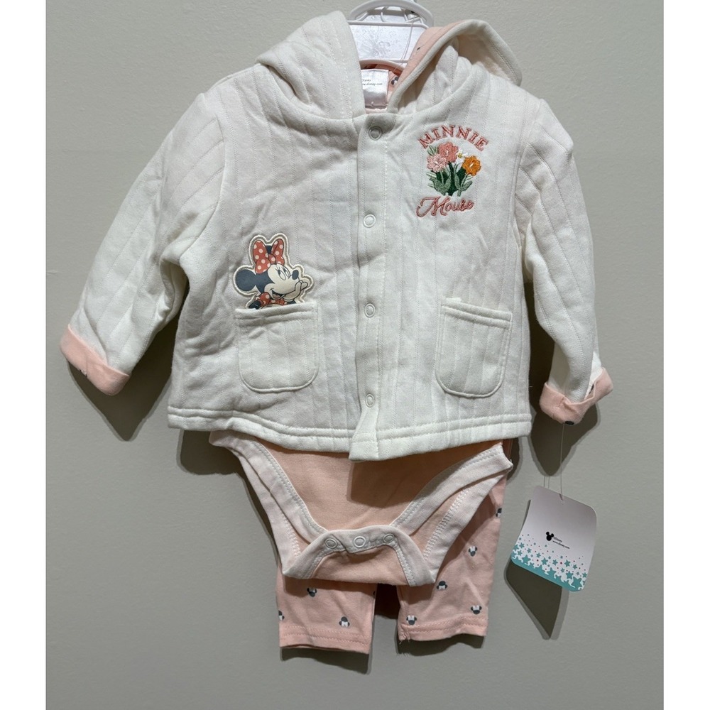 Disney Baby Minnie Mouse 3 Piece Outfit Set Girls 3-6 Months Hoodie NWT